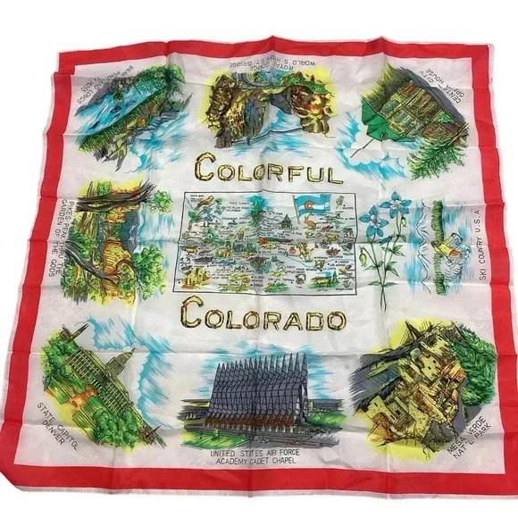Vintage Colorado rayon souvenir scarf 28x28